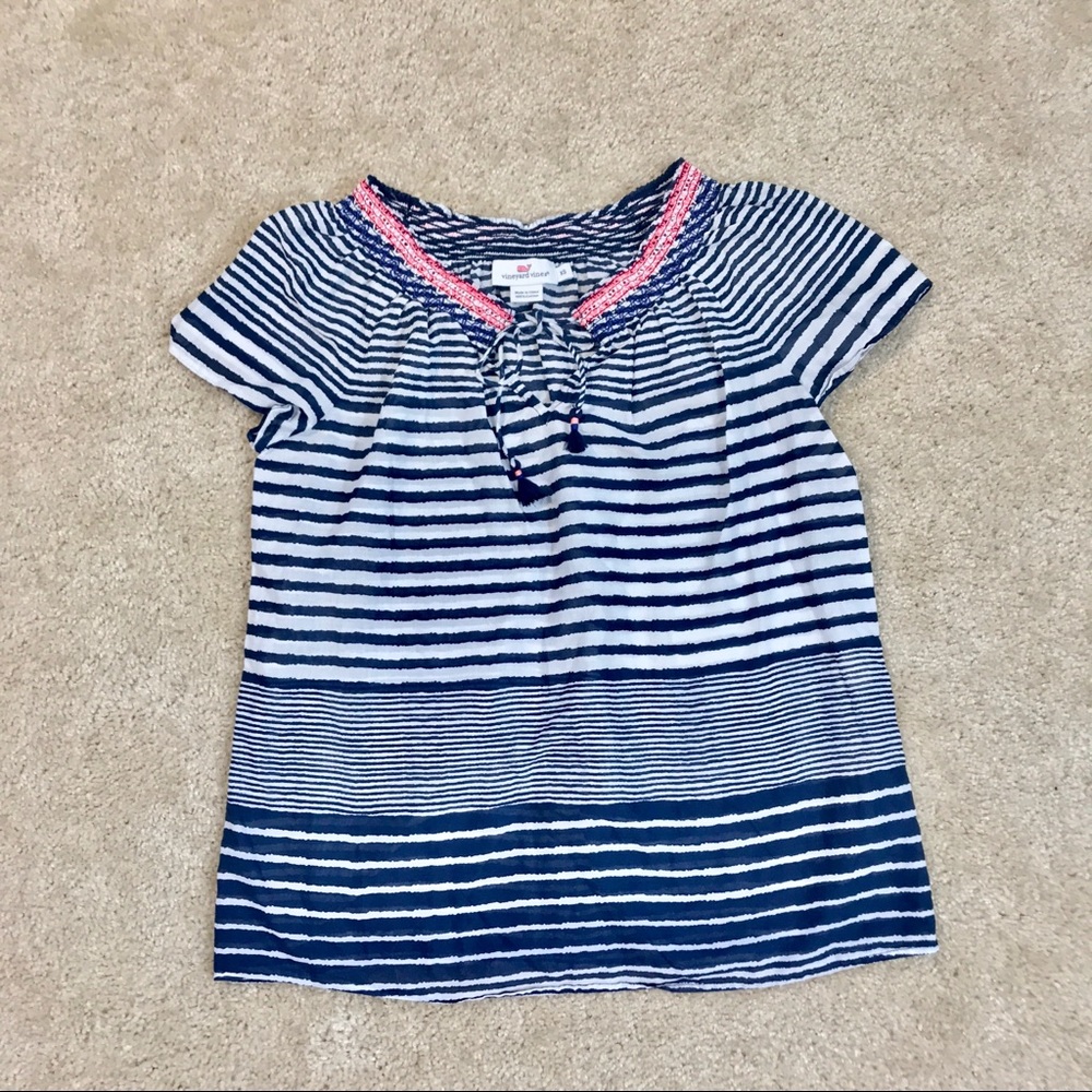 Vineyard Vines Blue and White Striped Tassel Tee